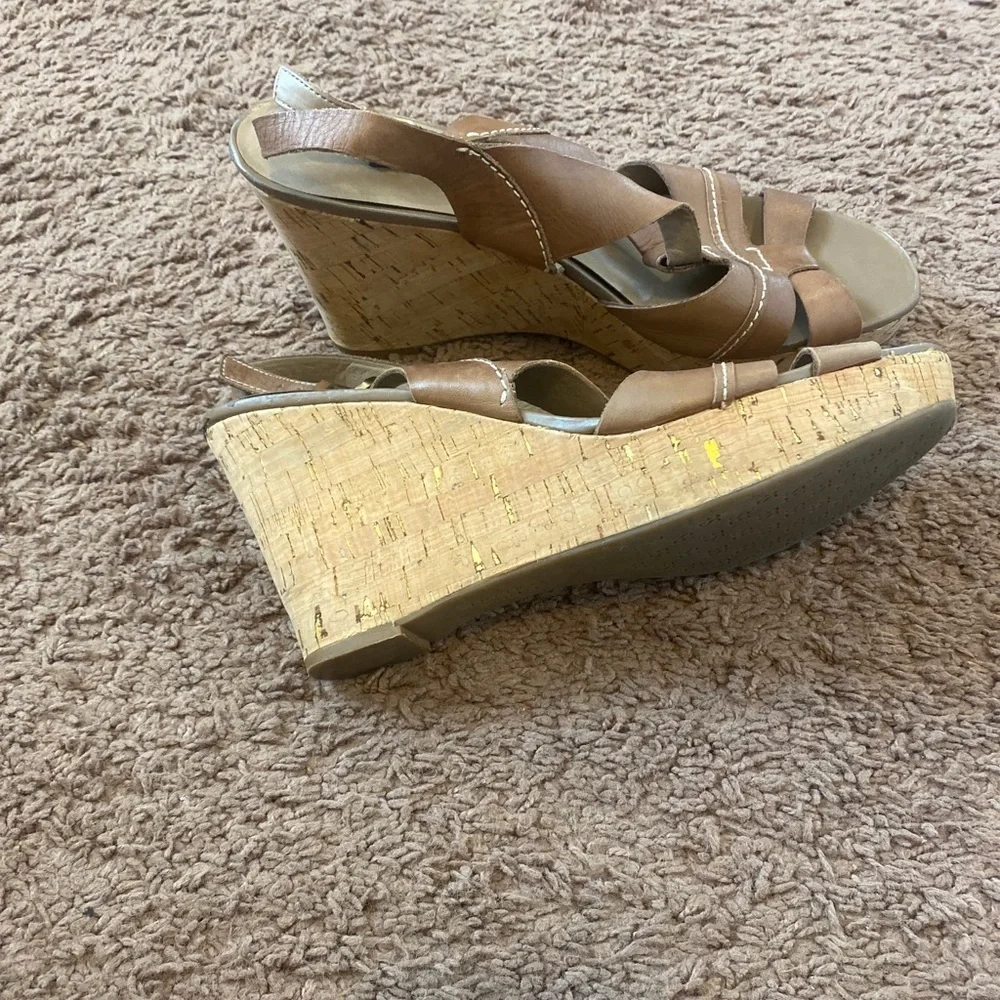 Franco Sarto Leather Cadmus Wedge Sandals Cognac